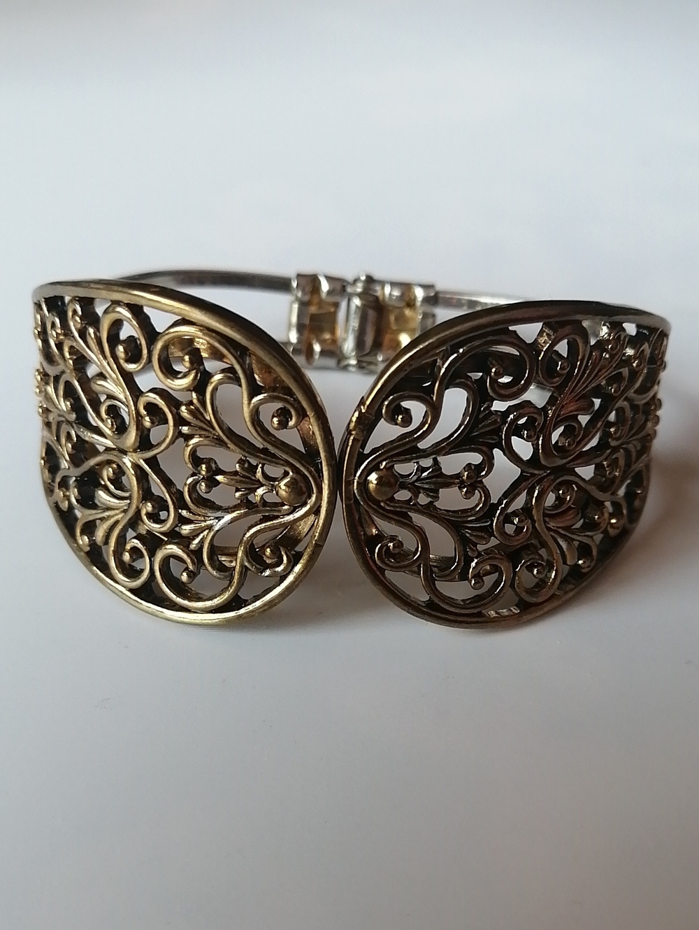 Vintage Filigree Ornate Scrollwork Openwork Bronze Tone Cuff Bracelet